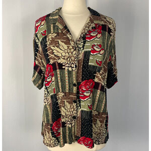 Casual Top Plus Size 2X Patchwork Print Short Sleeve Gauzy Boho Indie Vtg Y2K